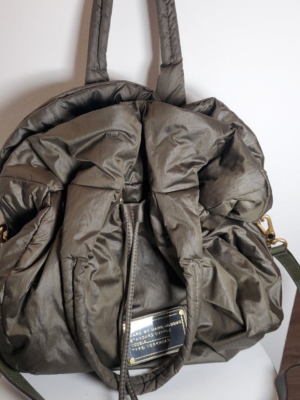 50. Marc by Marc Jacobs Standard Khaki Nylon/Leather Drawstring Bag with Strap